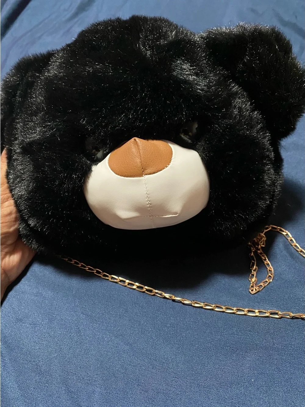 Kids Plush Black Bear Crossbody Bag with Gold Chain
